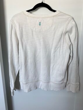 Tommy Bahama White Lightweight Crewneck Sweatshirt with Aqua Pineapple Accent